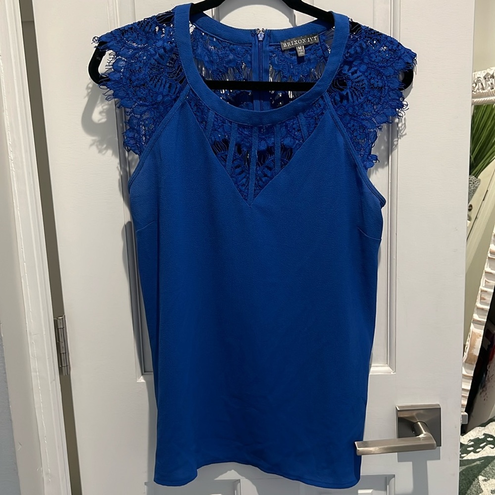 Brixton Ivy cobalt blue lace cap-sleeve top